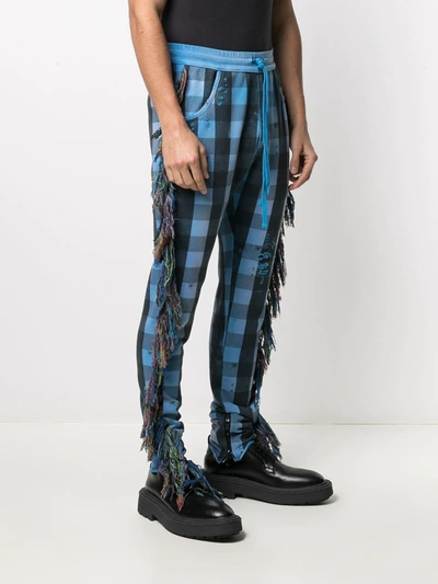 Shop Alchemist Fringe-trim Checked Trousers In Blue