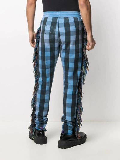 Shop Alchemist Fringe-trim Checked Trousers In Blue