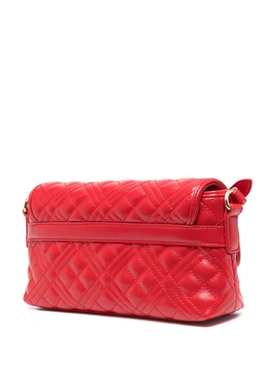 Shop Love Moschino Logo-plaque Quilted Crossbody Bag In Red