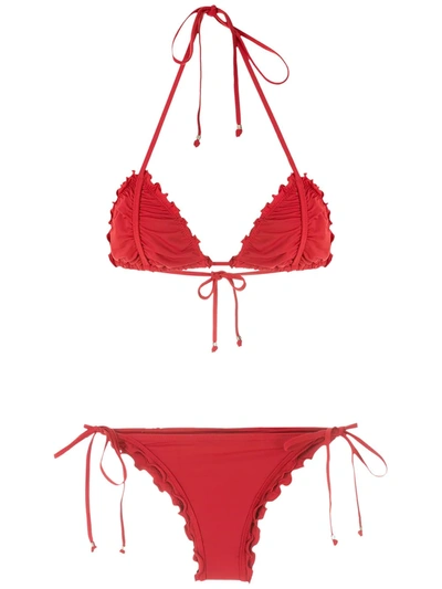 Shop Amir Slama Ripple Effect Bikini Set In Red