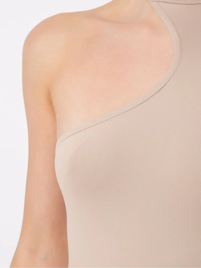 Shop Amir Slama Asymmetric Long Sleeve Bodysuit In Neutrals