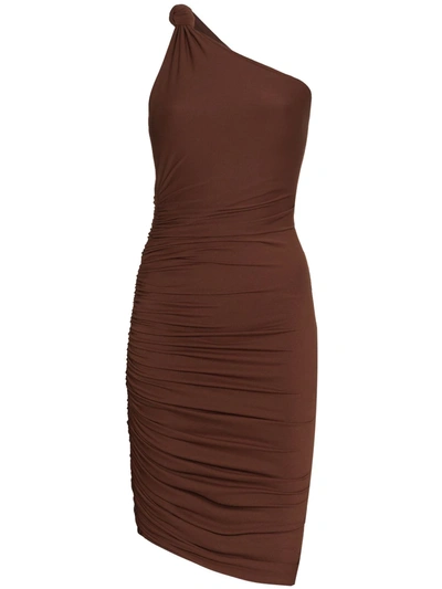 Shop Alix Nyc One-shoulder Draped Mini Dress In Brown