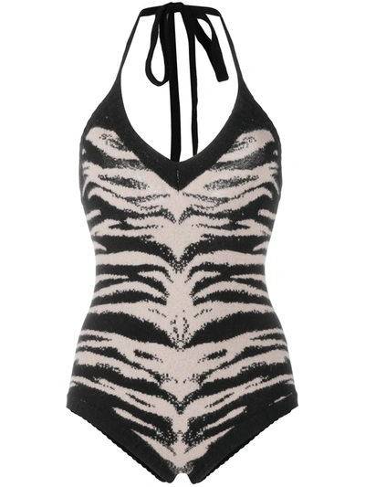 Shop Laneus Knitted Zebra Body In Neutrals