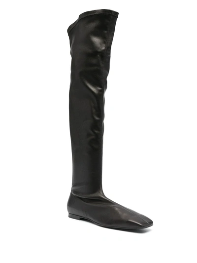 Shop Low Classic Slip-on Thigh-high Boots In Black