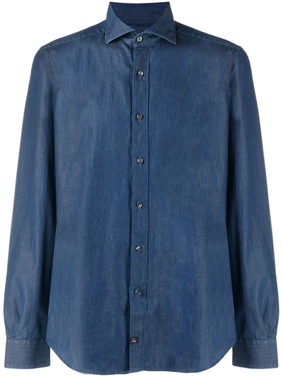 Shop Fay Denim-look Cotton Shirt In Blue