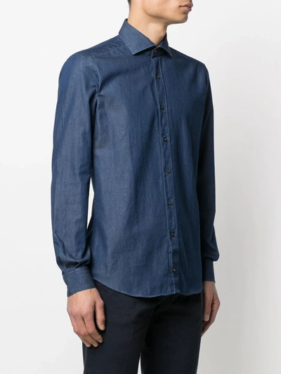 Shop Fay Denim-look Cotton Shirt In Blue