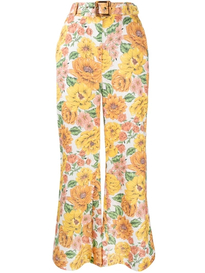 Shop Zimmermann Poppy Floral Print Flared Trousers In Yellow