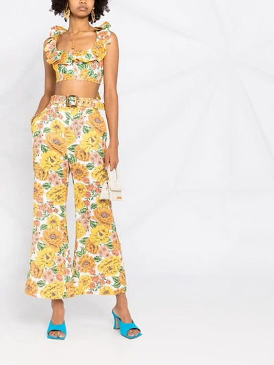 Shop Zimmermann Poppy Floral Print Flared Trousers In Yellow