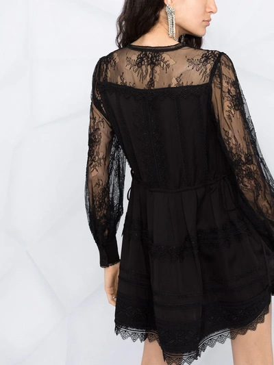 Shop Self-portrait Lace Trimmed Mini Dress In Black