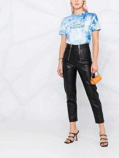 Rabanne + Peter Saville Knotted Printed Tie-dyed Cotton-jersey T-shirt In Blue