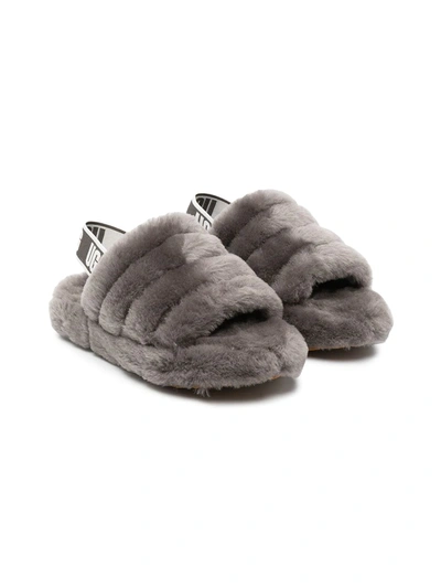Ugg Kids' Fluff Yeah Sheepskin Slingback Slippers In Charcoal/gray |  ModeSens