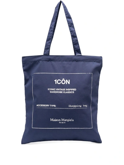 Shop Maison Margiela Logo Print Tote Bag In Blue