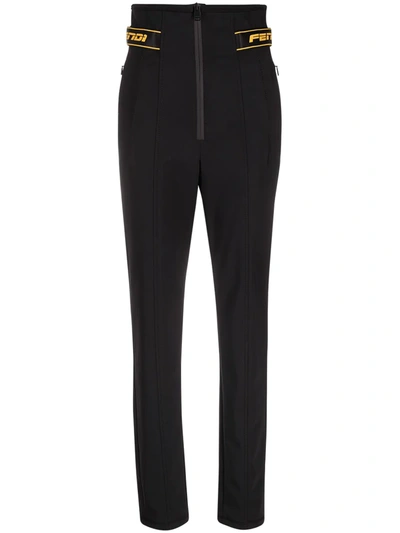 Shop Fendi Logo-tape High-waist Trousers In Black