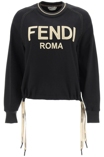 Shop Fendi Roma Lurex Embroidered Sweatshirt In Black
