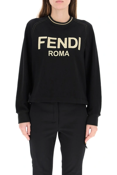 Shop Fendi Roma Lurex Embroidered Sweatshirt In Black