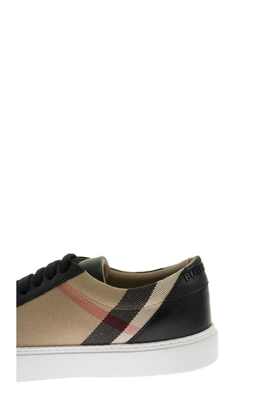 Shop Burberry House Check And Leather Sneakers In Black