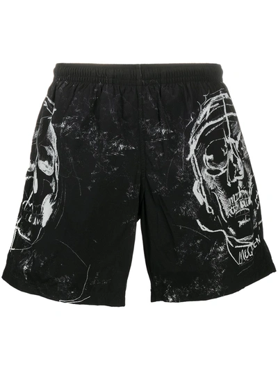 Shop Alexander Mcqueen Skull Print Swim Shorts In Black