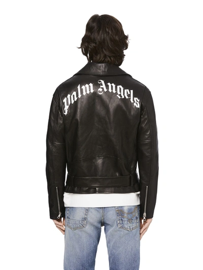 Shop Palm Angels Leather Logo Biker Jacket In Black