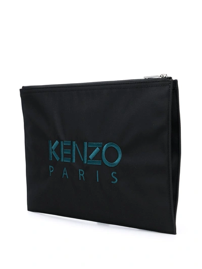 Shop Kenzo Logo Embroidered Clutch Bag In Black