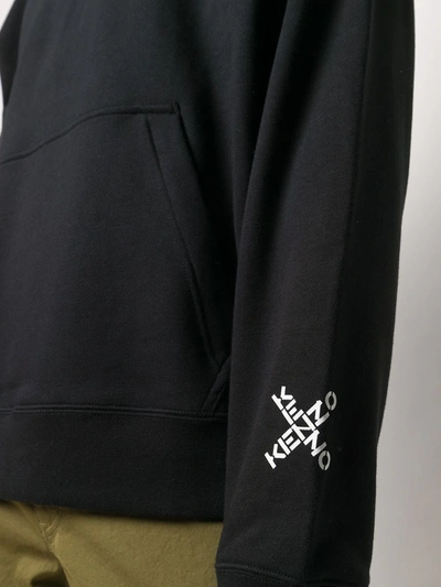 Shop Kenzo Cotton Logo Print Hoodie In Black