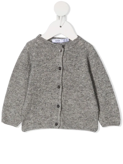 Shop Knot Pointelle Knit Cardigan In Grey