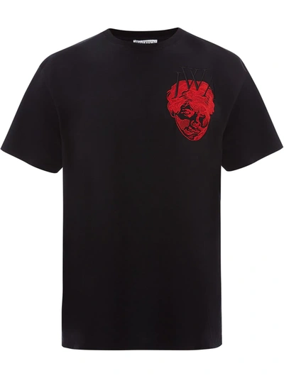 Shop Jw Anderson Embroidered Face T-shirt In Black