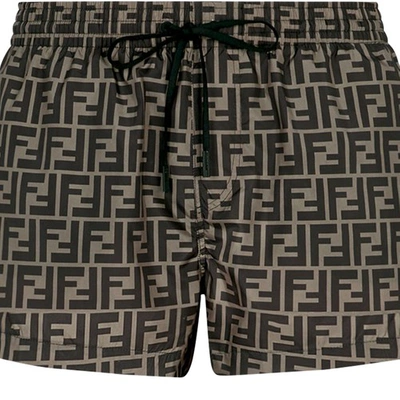 Fendi Ff-logo Drawstring Swim Shorts In Brown | ModeSens