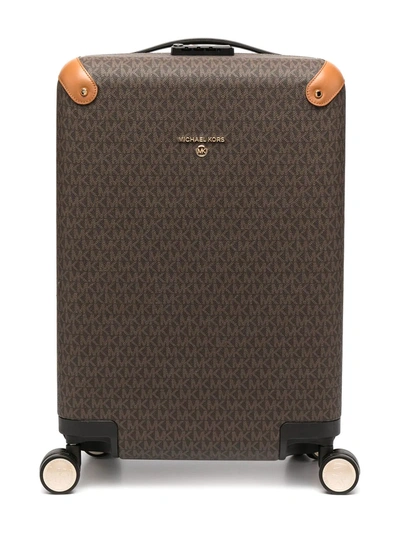 Shop Michael Kors Monogram Logo Print Suitcase In Brown