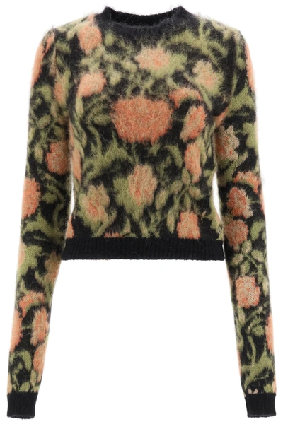 Shop Paco Rabanne Cropped Floral Sweater In Flowers Tapestry Mohair (green)