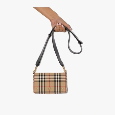 Shop Burberry Neutral Hackberry Vintage Check Leather Cross Body Bag In Neutrals