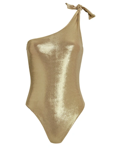Shop Sara Cristina Nerea One-shoulder One-piece Swimsuit In Gold
