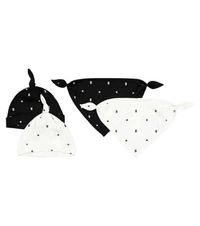 Shop Burberry Baby Printed Cotton Hat And Bib 4-piece Set In White