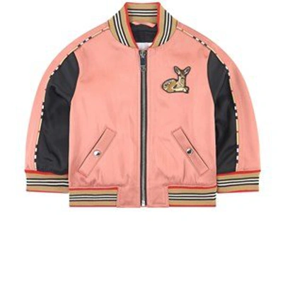 Shop Burberry Pink Satin Bomber Jacket