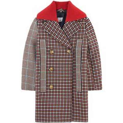 Shop Burberry Multicolor Checked Coat In Blue