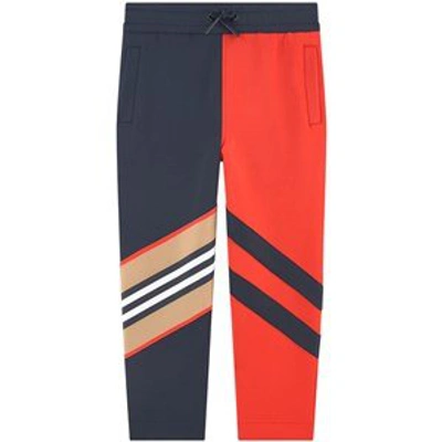 Shop Burberry Navy Branded Track Pants In Red