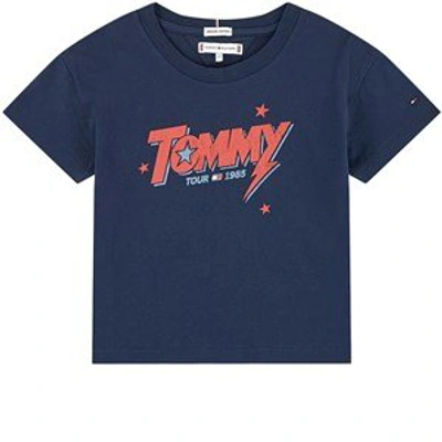 Shop Tommy Hilfiger Navy Logo Crop T-shirt In Blue