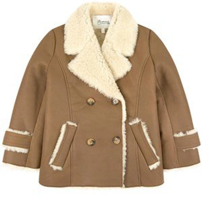 Shop Bonpoint Beige Lambskin Coat In Brown