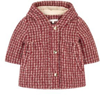 Shop Chloé Red Houndstooth Mini Me Wool Coat