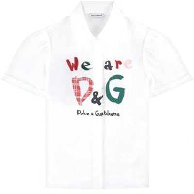 Shop Dolce & Gabbana White Branded Poplin Shirt