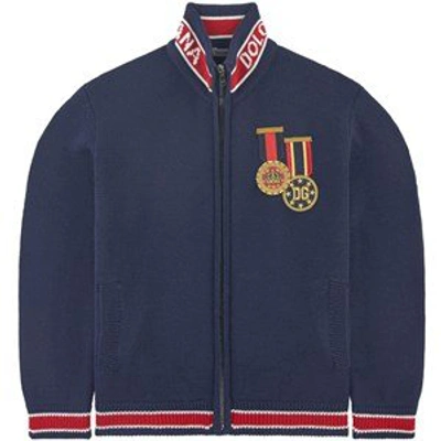 Shop Dolce & Gabbana Navy Mini Me Branded Zip Sweatshirt In Blue