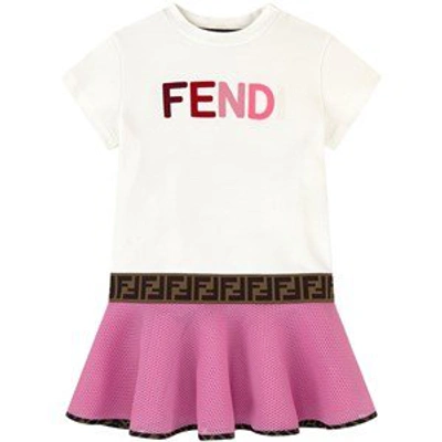 Shop Fendi White Branded Dress In Cream