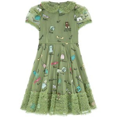 Shop Fendi Green Embroidered Dress