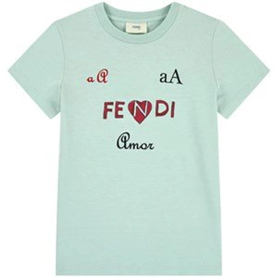 Shop Fendi Pale Green Branded T-shirt In Blue