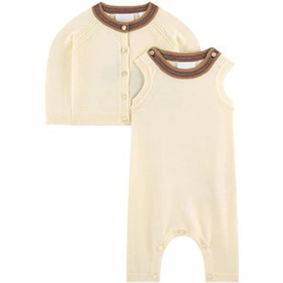 Shop Burberry Beige Knitted Baby Set In Cream