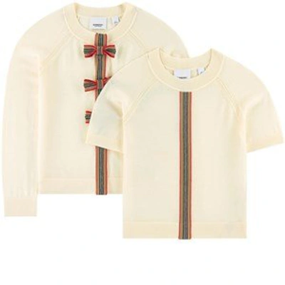 Shop Burberry Wool Cardigan And Pullover In Cream