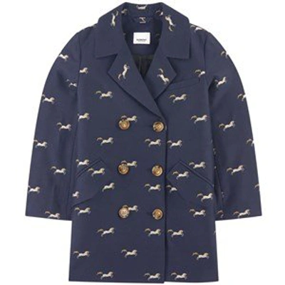 Shop Burberry Navy Jacquard Coat In Blue
