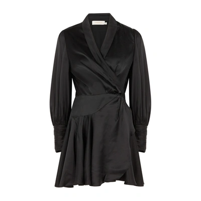 Shop Zimmermann Black Silk-satin Wrap Dress