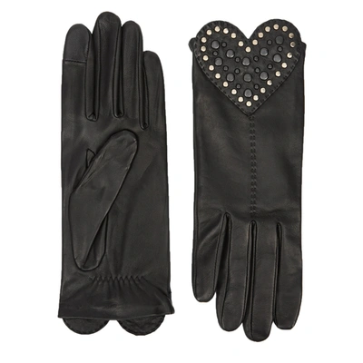 Shop Agnelle Venera Heart-appliquéd Leather Gloves In Black