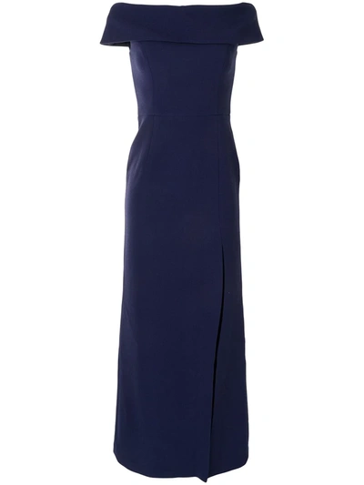 Shop Rebecca Vallance Off-shoulder Long Gown In Blue