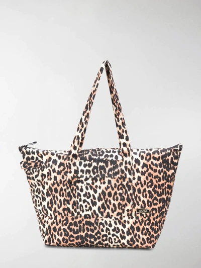 Shop Ganni Leopard-print Shoulder Bag In Brown